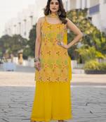 Heavy chinon with embroidery work top with plazzo and dupatta