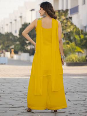 Heavy chinon with embroidery work top with plazzo and dupatta 2