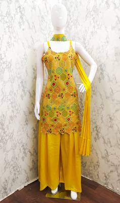 Heavy chinon with embroidery work top with plazzo and dupatta 3