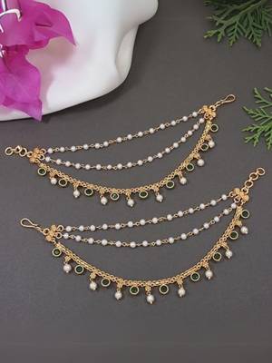 I jewels  indian wedding bollywood pearl layered hair chain/ear chain accessories with hook for women (e3213g) 1