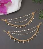 I jewels  indian wedding bollywood pearl layered hair chain/ear chain accessories with hook for women (e3213g)