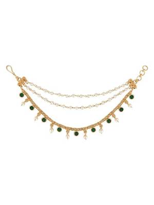 I jewels  indian wedding bollywood pearl layered hair chain/ear chain accessories with hook for women (e3213g) 2