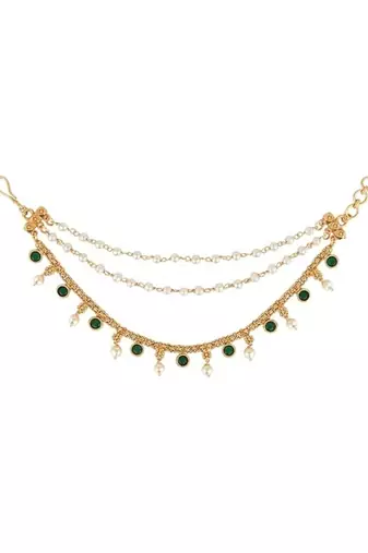 I jewels  indian wedding bollywood pearl layered hair chain/ear chain accessories with hook for women (e3213g)