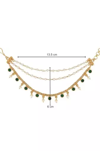 I jewels  indian wedding bollywood pearl layered hair chain/ear chain accessories with hook for women (e3213g)