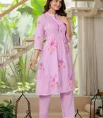  Women Floral Printed Pleated Pure Cotton Kurta Set