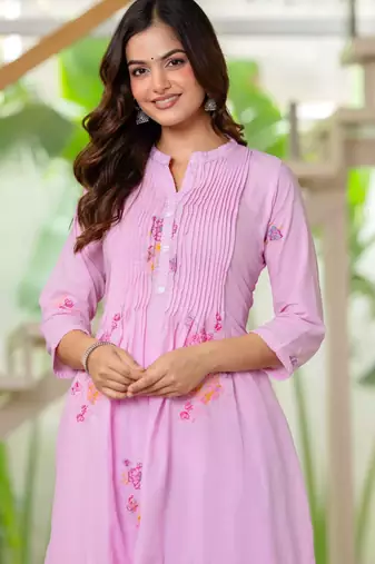 Women Floral Printed Pleated  Cotton Kurta Set