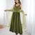 Mehndi Elegant Roman Silk Chanderi Anarkali Suit Set for Festive Occasions
