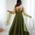 Mehndi Elegant Roman Silk Chanderi Anarkali Suit Set for Festive Occasions