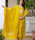  Women Ethnic Motifs Embroidered Cotton Anarkali Kurta with Trousers & Dupatta
