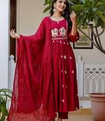 Women Ethnic Motifs Embroidered Cotton Anarkali Kurta with Trousers & Dupatta