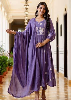 Women Ethnic Motifs Embroidered Cotton Anarkali Kurta with Trousers & Dupatta 1