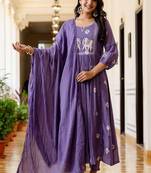 Women Ethnic Motifs Embroidered Cotton Anarkali Kurta with Trousers & Dupatta