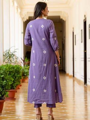 Women Ethnic Motifs Embroidered Cotton Anarkali Kurta with Trousers & Dupatta 2