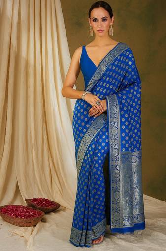 Blue woven art silk Saree with Blouse