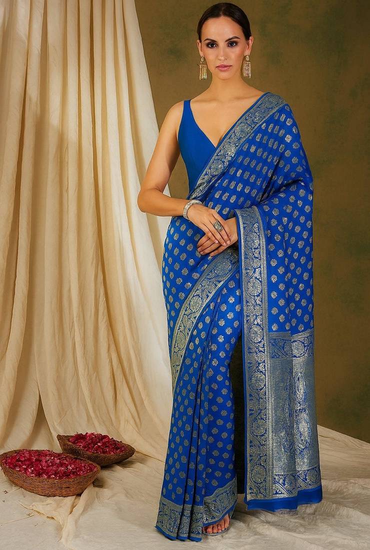 Blue woven art silk Saree with Blouse