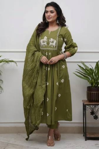 Women Ethnic Motifs Embroidered Cotton Anarkali Kurta with Trousers & Dupatta