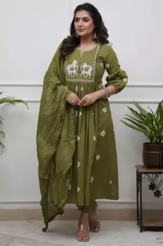 Women Ethnic Motifs Embroidered Cotton Anarkali Kurta with Trousers & Dupatta
