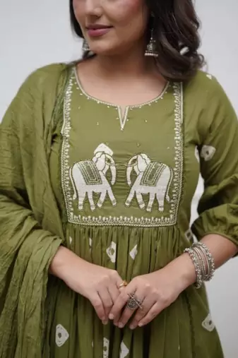 Women Ethnic Motifs Embroidered Cotton Anarkali Kurta with Trousers & Dupatta