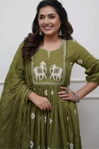 Women Ethnic Motifs Embroidered Cotton Anarkali Kurta with Trousers & Dupatta