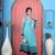 Light-blue embroidered georgette a line kurta pants set