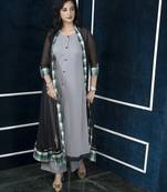 Black embroidered georgette jacket style kurta culottes set