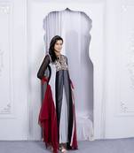 Multicolor embroidered georgette asymmetrical kurta pants set