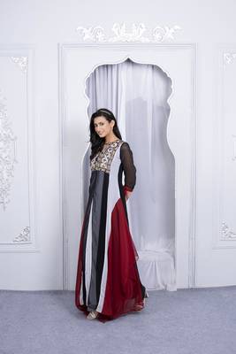 Multicolor embroidered georgette asymmetrical kurta pants set 3