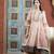 Peach embroidered silk asymmetrical kurta pants set