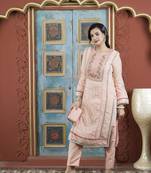 Peach embroidered silk straight cut kurta pants set