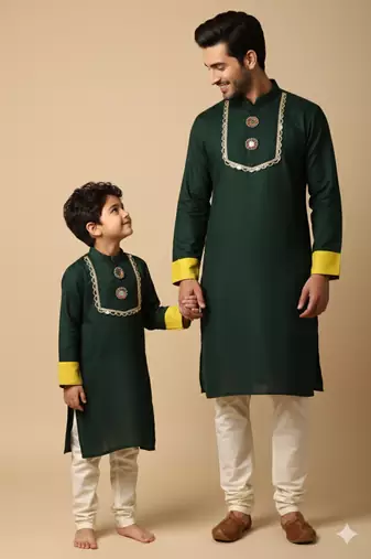 Navratri father & son kurtas set with mirror work.