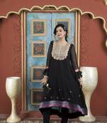 Black embroidered georgette asymmetrical kurta pants set