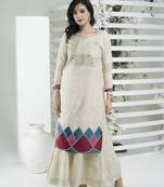 Beige embroidered silk straight cut kurta sharara set