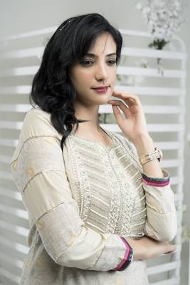 Beige embroidered silk straight cut kurta sharara set 5
