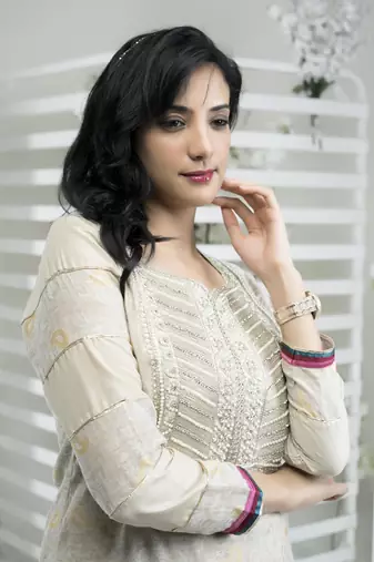 Beige embroidered silk straight cut kurta sharara set