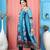 Blue embroidered georgette asymmetrical kurta pants set