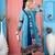 Blue embroidered georgette asymmetrical kurta pants set