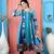 Blue embroidered georgette asymmetrical kurta pants set