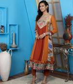 Brown embroidered georgette anarkali kurta pants set