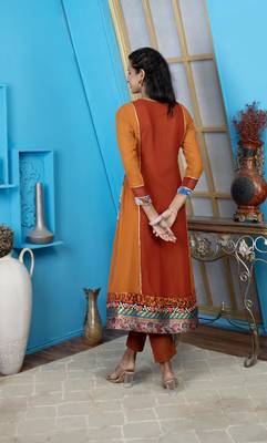 Brown embroidered georgette anarkali kurta pants set 4