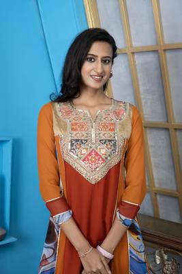 Brown embroidered georgette anarkali kurta pants set 5