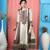 Beige embroidered silk anarkali kurta pants set