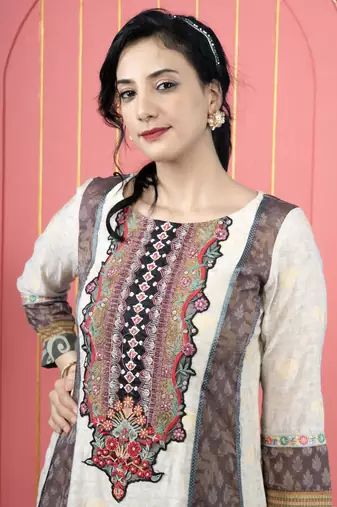 Beige embroidered silk anarkali kurta pants set