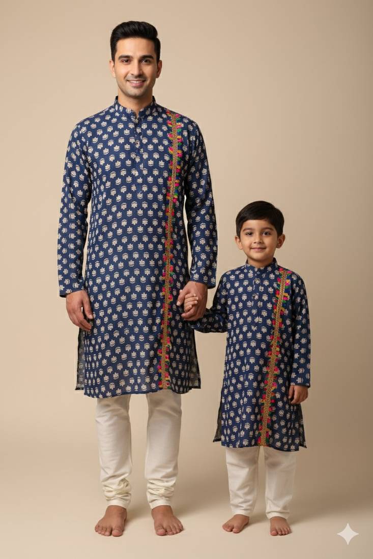 Navratri cotton kurta set for father & son duo