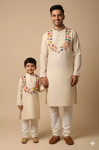 Navratri father-son cotton kurtas set.