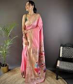 Rose pink silk Blend zari weaving butti kanchipuram saree