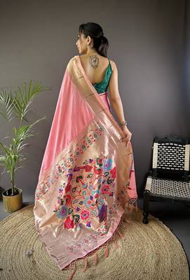 Rose pink silk Blend zari weaving butti kanchipuram saree 3