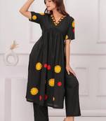  Women Woven Design Embroidered Cotton Kurta with Trousers