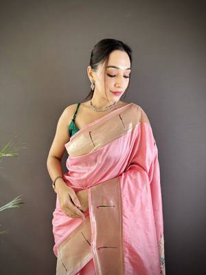 Rose pink silk Blend zari weaving butti kanchipuram saree 4