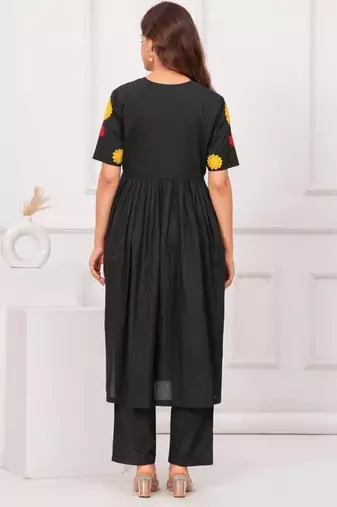  Women Woven Design Embroidered Cotton Kurta with Trousers