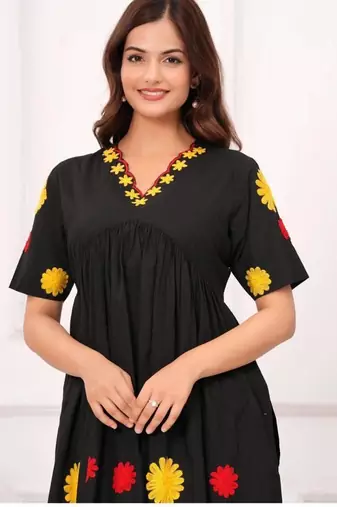  Women Woven Design Embroidered Cotton Kurta with Trousers